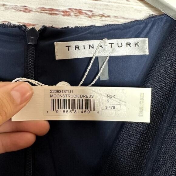 NWT Trina Turk Moonstruck Blue Balloon Long Sleeve Dainty Tulle Mini Dress Sz 6 - Picture 11 of 12